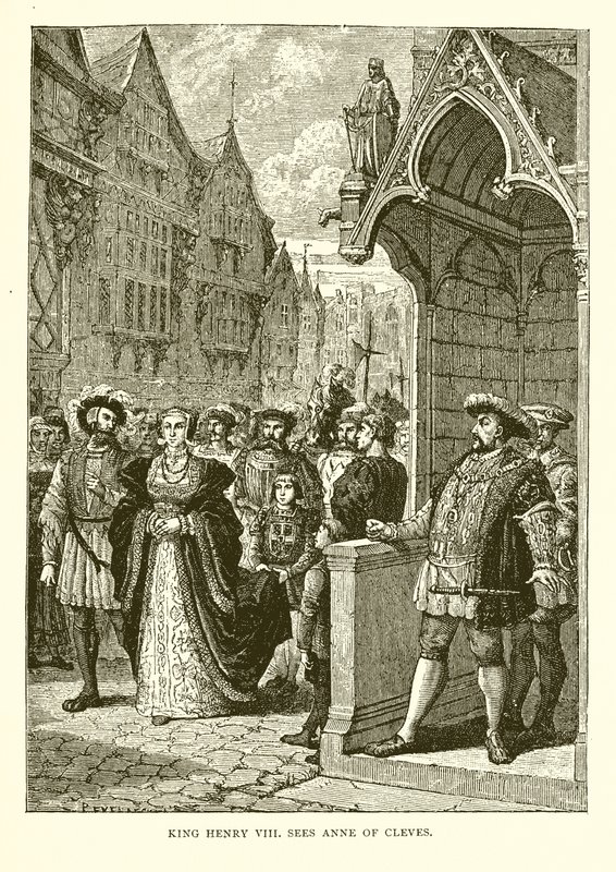 Kung Henrik VIII ser Anne av Cleves (gravyr) av English School