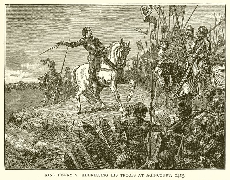 Kung Henrik V talar till sina trupper i Agincourt, 1415 av English School