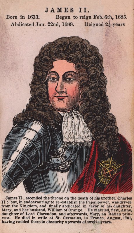 King James II (färgad gravyr) av English School