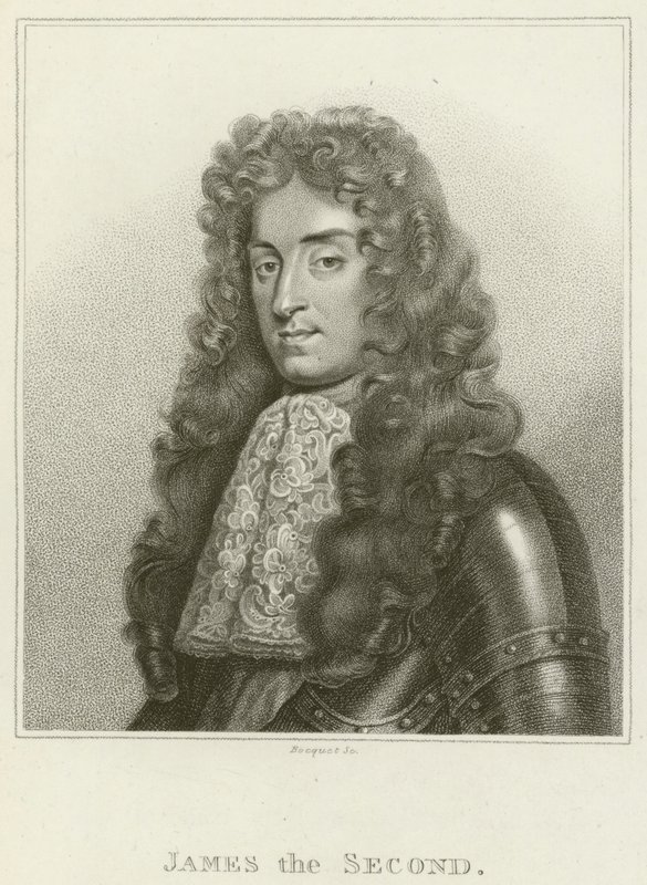 King James II (gravyr) av English School