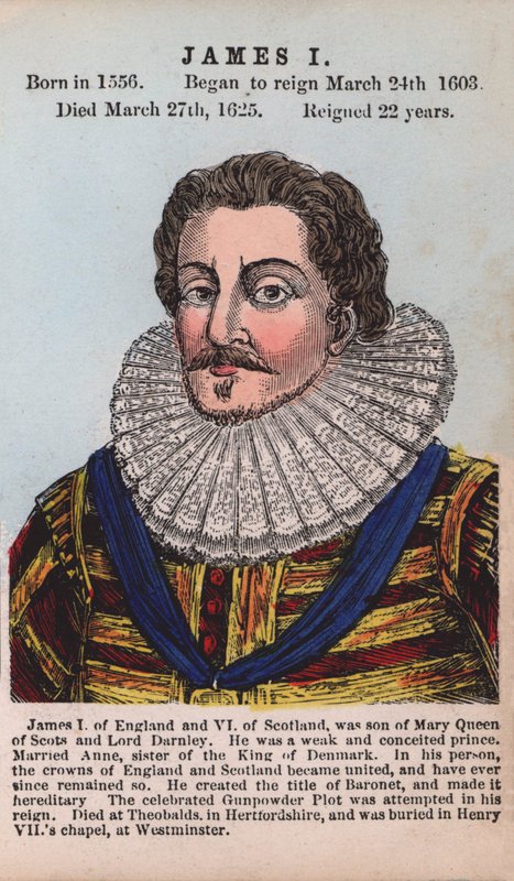 King James I (färgad gravyr) av English School