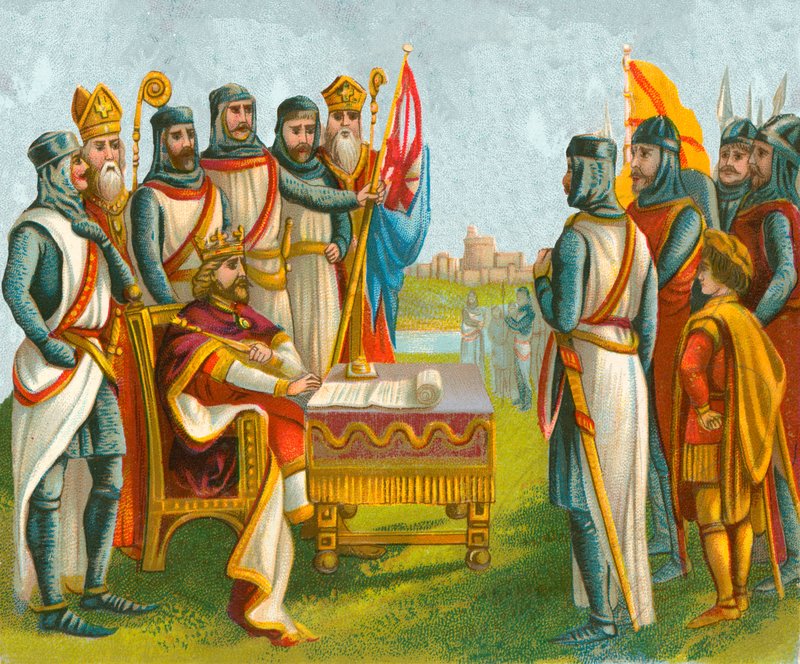 King John tecknar Magna Carta av English School