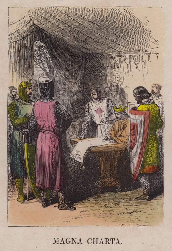 King John tecknar Magna Carta av English School