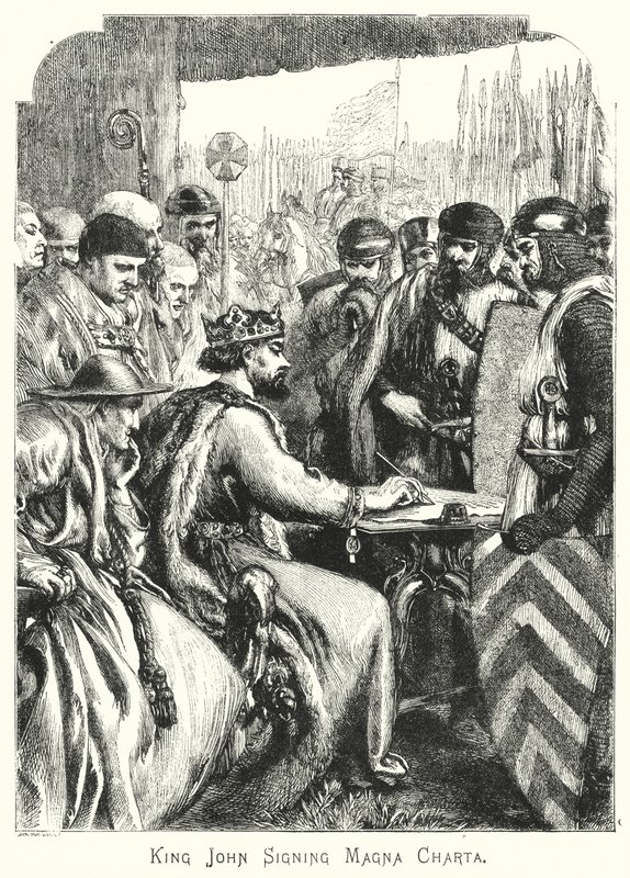 King John signerar Magna Charta (gravyr) av English School