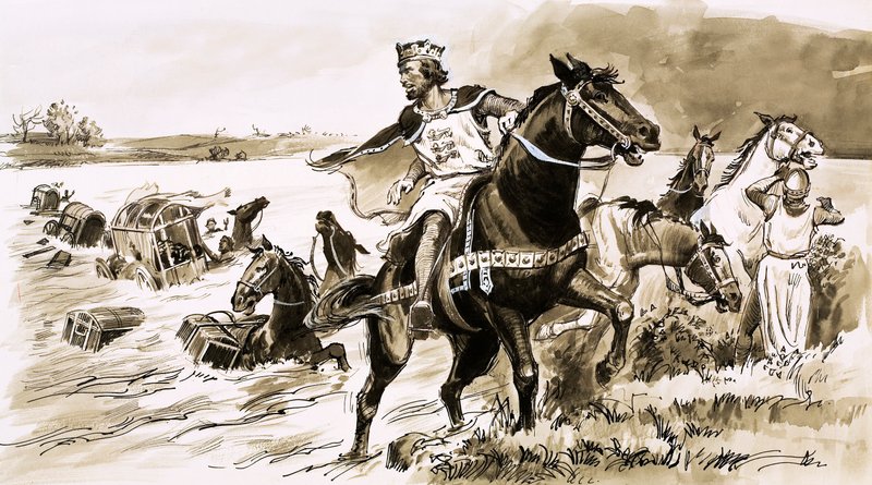 King John blev rånad av tidvattnet (gouache på papper) av English School