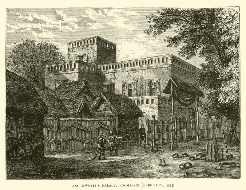 King Kwoffis Palace, Coomassie, februari 1874 av English School