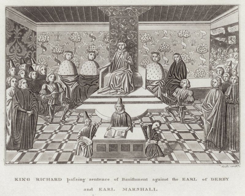 Kung Richard avkunnade förvisningsdom mot Earl of Derby och Earl Marshall av English School