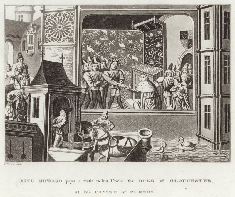 Kung Richard besöker sin farbror hertigen av Gloucester vid hans slott Pleshy av English School