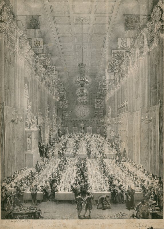 Kung William IV och Adelaide vid Guildhall, London, 1834 av English School