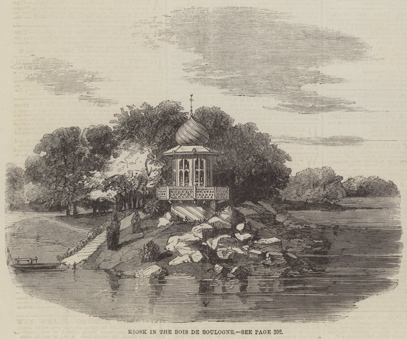 Kiosk i Bois de Boulogne (gravyr) av English School
