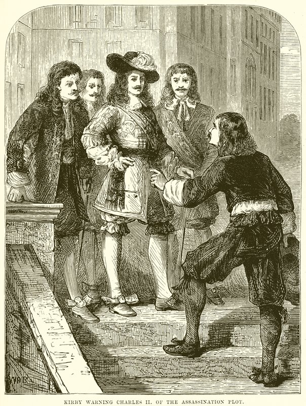 Kirby varnar Charles II för mordplanen av English School