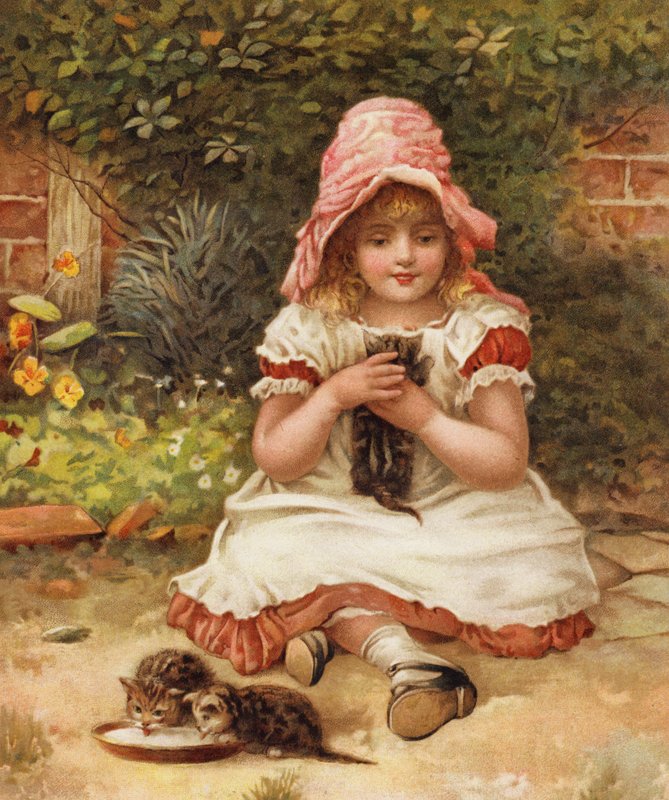 Kittie får inte vara girig (färg litho) av English School