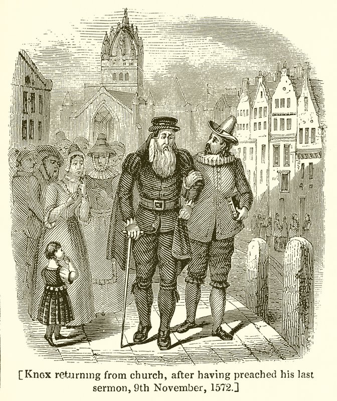 Knox återvände från kyrkan efter att ha predikat sin sista predikan den 9 november 1572 av English School