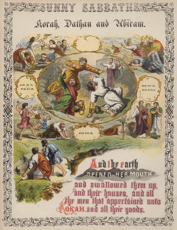 Korah, Datan och Abiram (färgad gravyr) av English School
