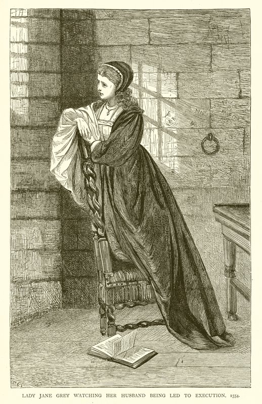 Lady Jane Gray ser hur hennes man leds till avrättning, 1554 av English School