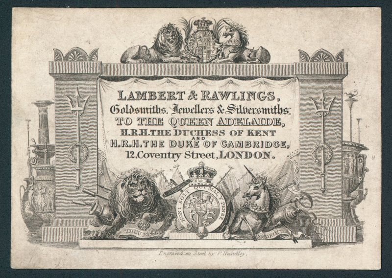 Lambert & Rawlings, guldsmeder, juvelerare & silversmeder, handelskort av English School