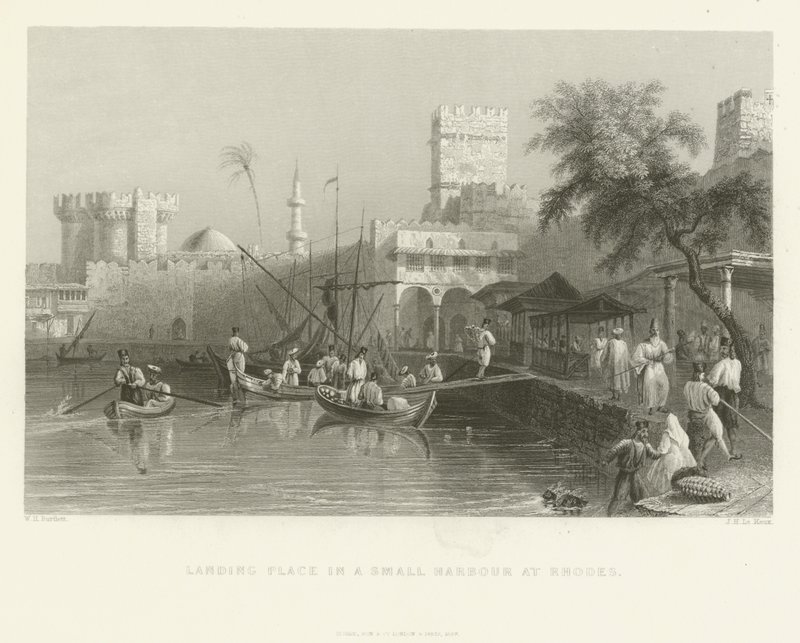 Landstigningsplats i en liten hamn på Rhodos, 1837 av English School