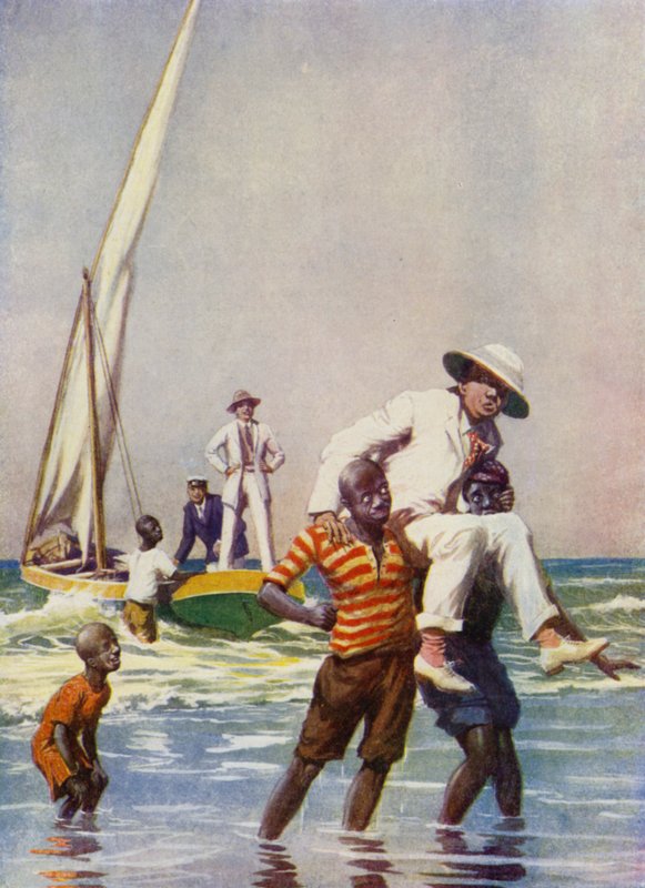 Landning i Östafrika (färg litho) av English School