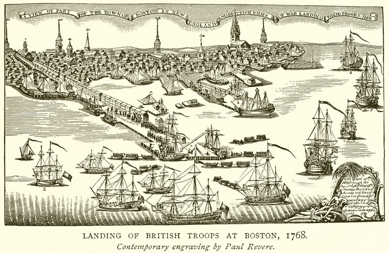 Landstigning av brittiska trupper i Boston, 1768 av English School