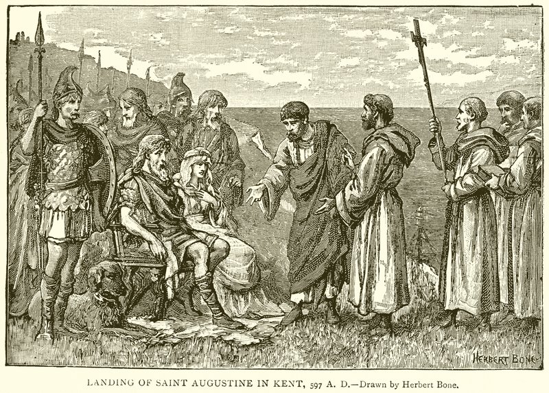 Saint Augustine landning i Kent, 597 A.D. av English School
