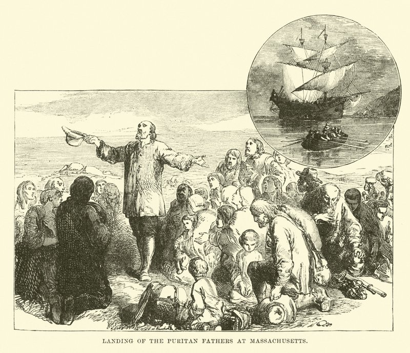 De puritanska fädernas landstigning i Massachusetts av English School