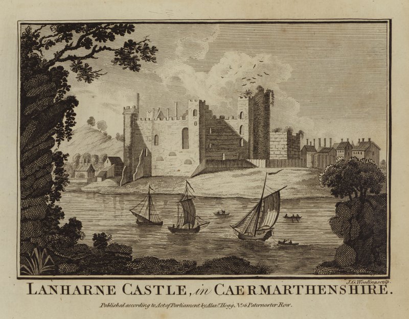 Lanharne Castle, i Caermarthenshire (gravyr) av English School