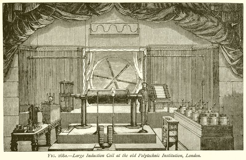 Stor induktionsspole vid Old Polytechnic Institution, London av English School