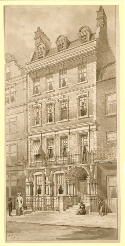 Sista huset i hörnet av Bedford Square och Adeline Street, London (wc på papper) av English School