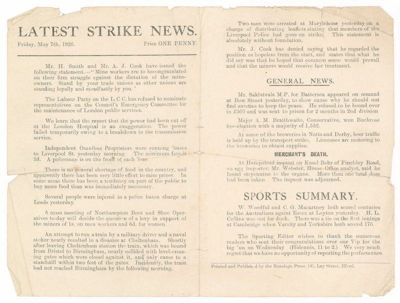 Senaste strejknyheterna, 7 maj 1926 av English School