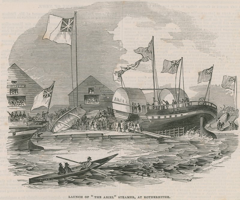 Lansering av The Ariel steamer vid Rotherhithe av English School