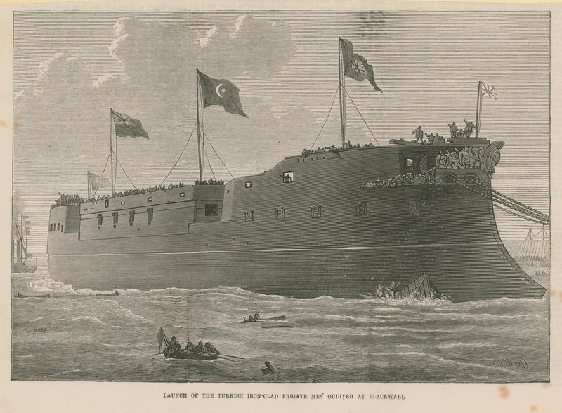 Lansering av den turkiska järnklädda fregatten Mes Oudiyeh vid Blackwall av English School