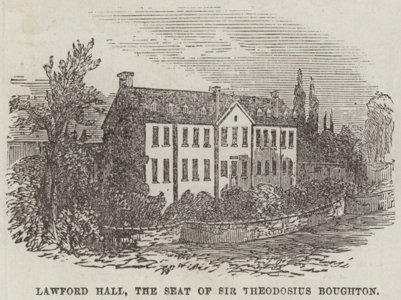 Lawford Hall, säte för Sir Theodosius Boughton (gravyr) av English School