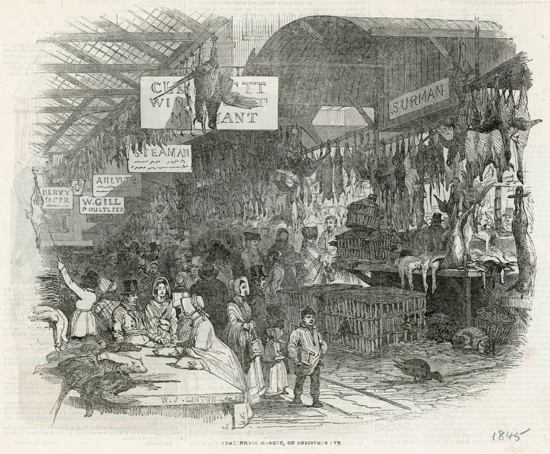 Leadenhall Market på julafton 1845 av English School