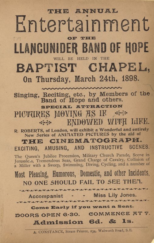 Broschyr som annonserar den årliga underhållningen av Llangunider Band of Hope av English School