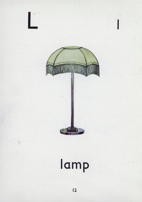 Bokstaven L, lampa (färg litho) av English School