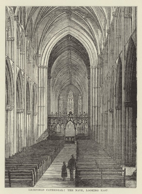 Lichfield Cathedral, långhuset, österut av English School