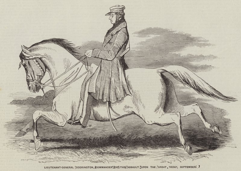 Generallöjtnant Codrington, Commander of the Assault on the Great Redan, 9 september (gravyr) av English School