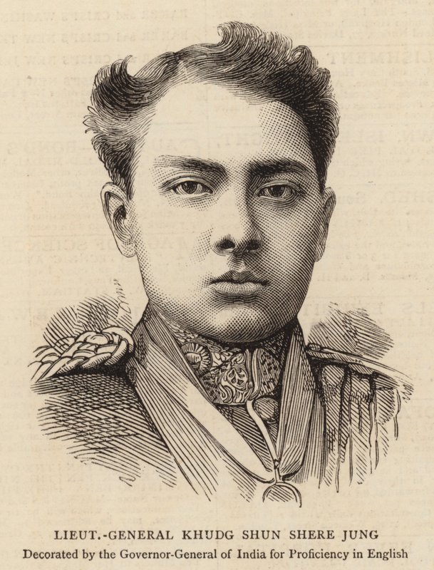 Generallöjtnant Khudg Shun Shere Jung (gravyr) av English School