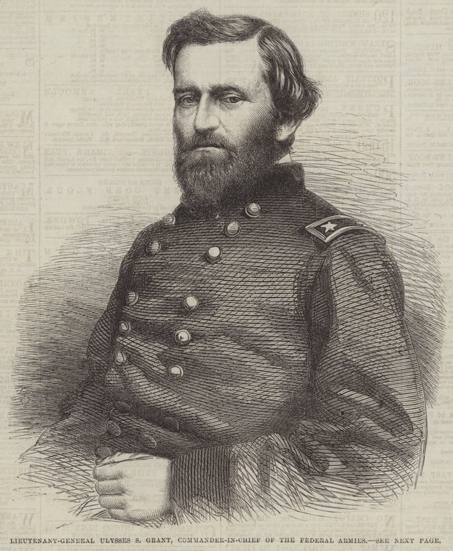 Generallöjtnant Ulysses S Grant, överbefälhavare för de federala arméerna (gravyr) av English School