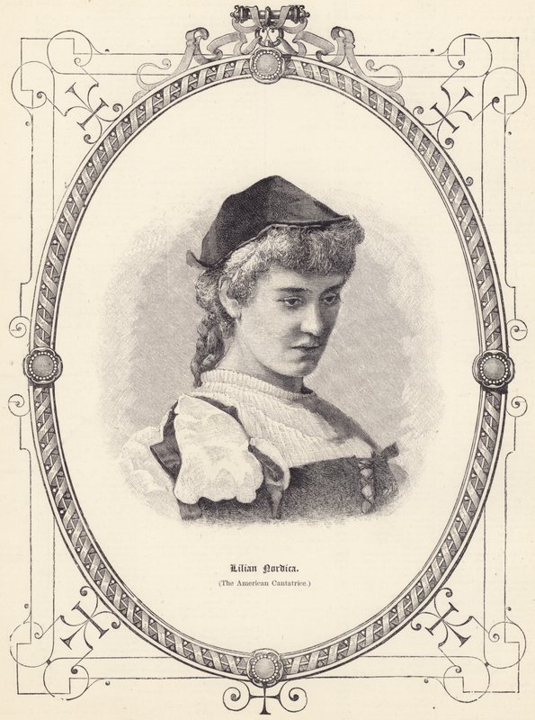 Lilian Nordica (den amerikanska Cantatrice) (gravyr) av English School