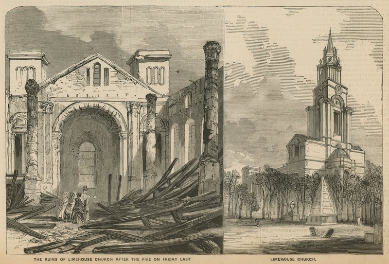 Limehouse Church före och efter branden av English School