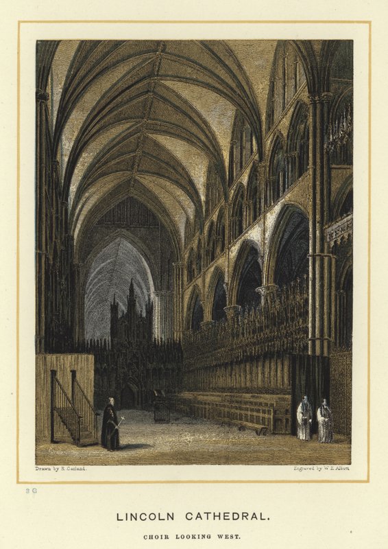 Lincoln Cathedral, kör som ser västerut av English School