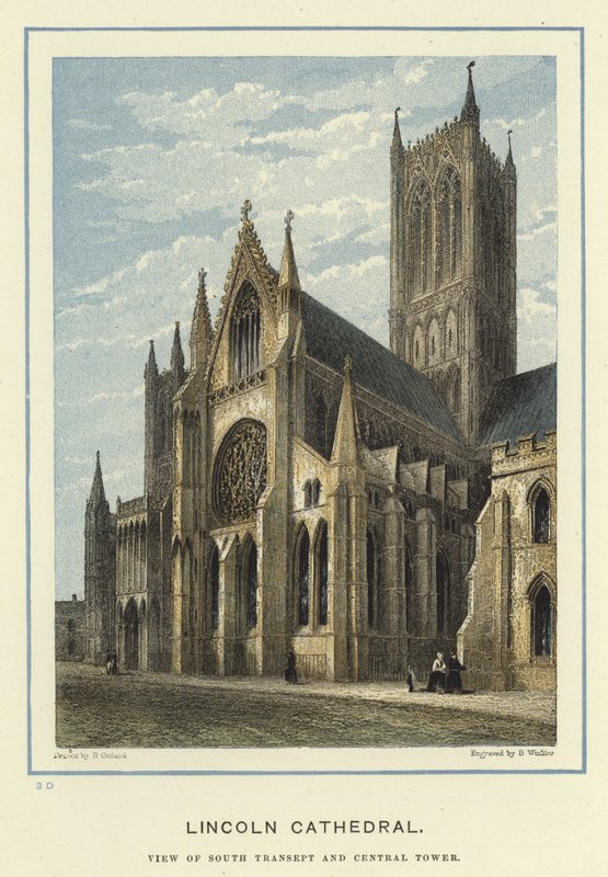Lincoln Cathedral, utsikt över södra korsarm och centrala tornet av English School