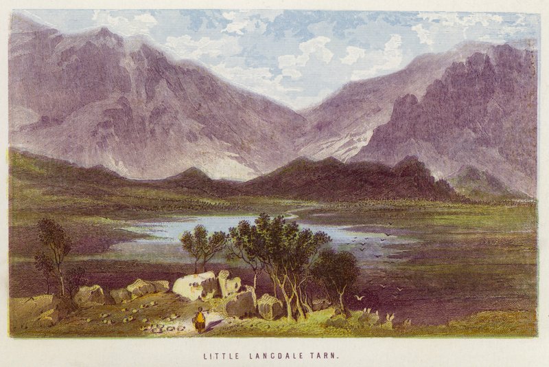Little Langdale Tarn (färg litho) av English School