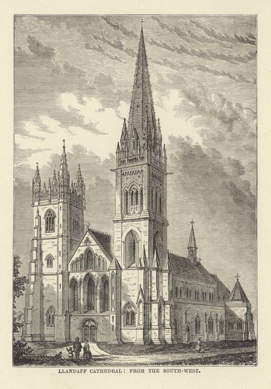 Llandaff Cathedral, från sydväst av English School