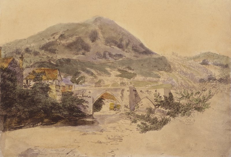 Llangollen Bridge (färglitografi) av English School