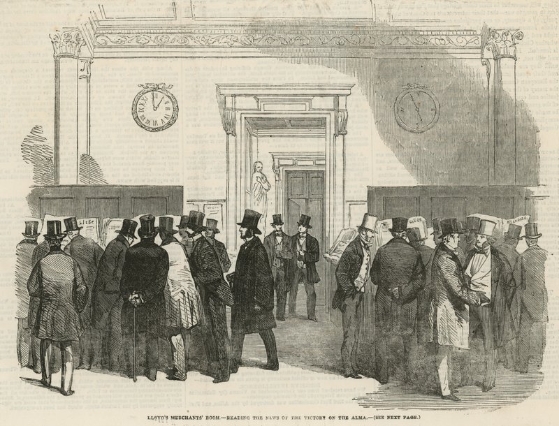 Lloyds Merchants Room - läser nyheten om segern på Alma av English School