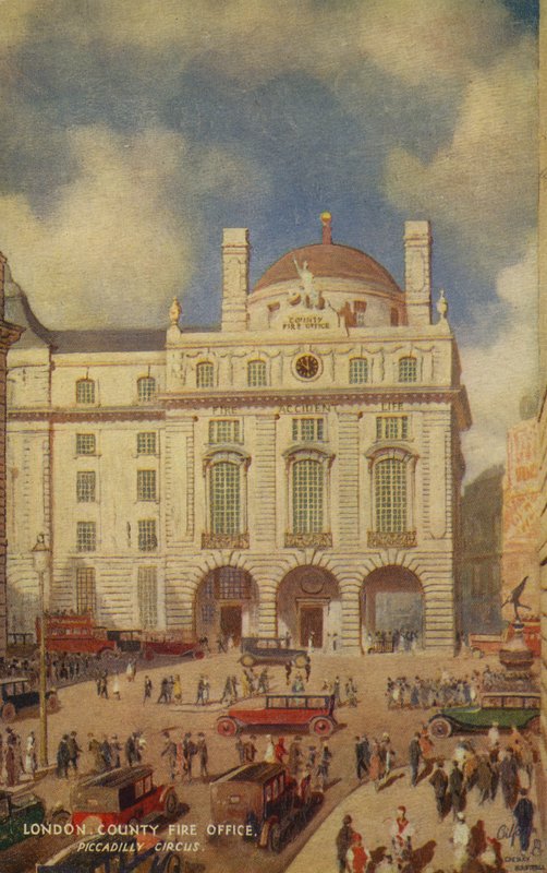 Brandkontoret i London County, Piccadilly Circus av English School
