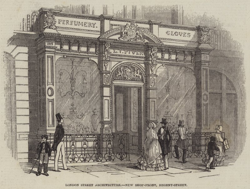 London Street Architecture, New Shop-Front, Regent-Street (gravyr) av English School