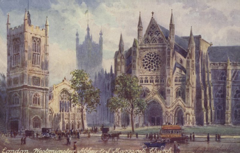 London, Westminster Abbey och St Margarets Church av English School